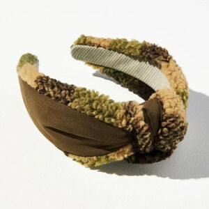 Anthropologie Sherpa Trimmed Plaid Headband